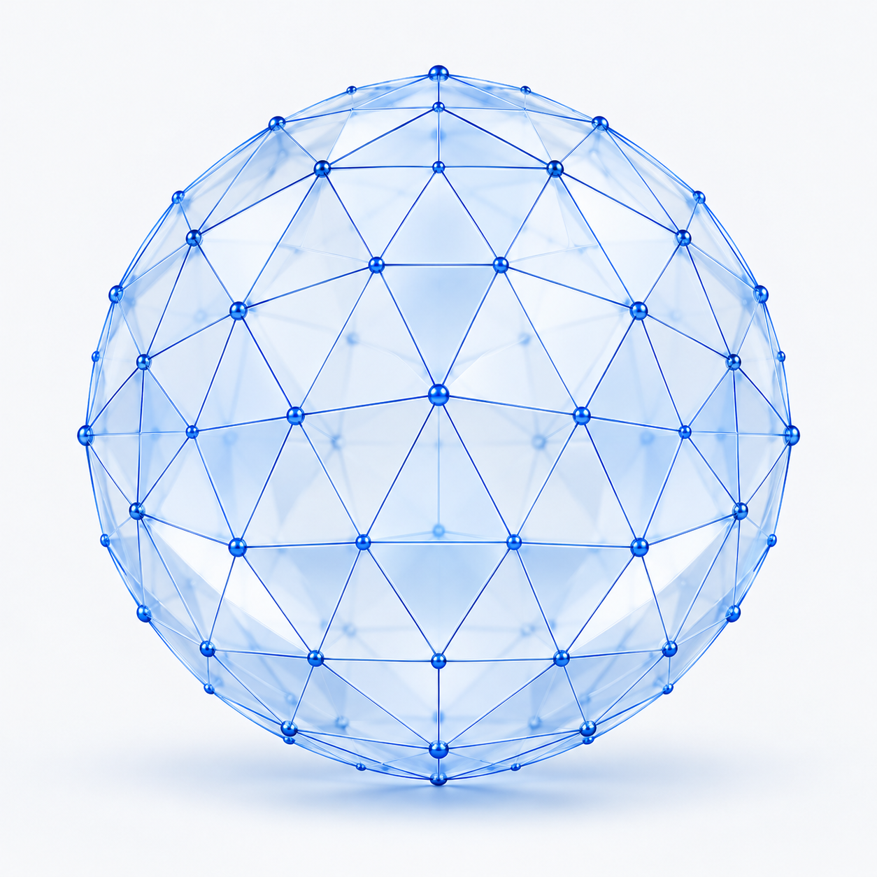 Symmetrical blue geodesic sphere with a precise triangular mesh